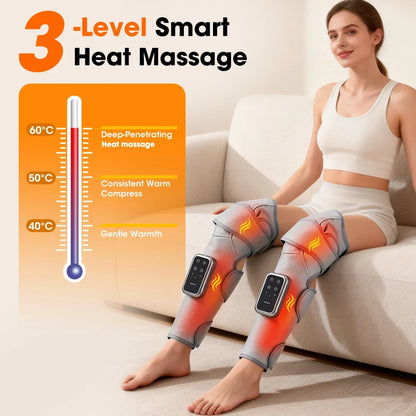 Cordless Leg Wrap Massager for Calves and Knees – Heat and Air Compression with 3 Levels and Adjustable Pressure