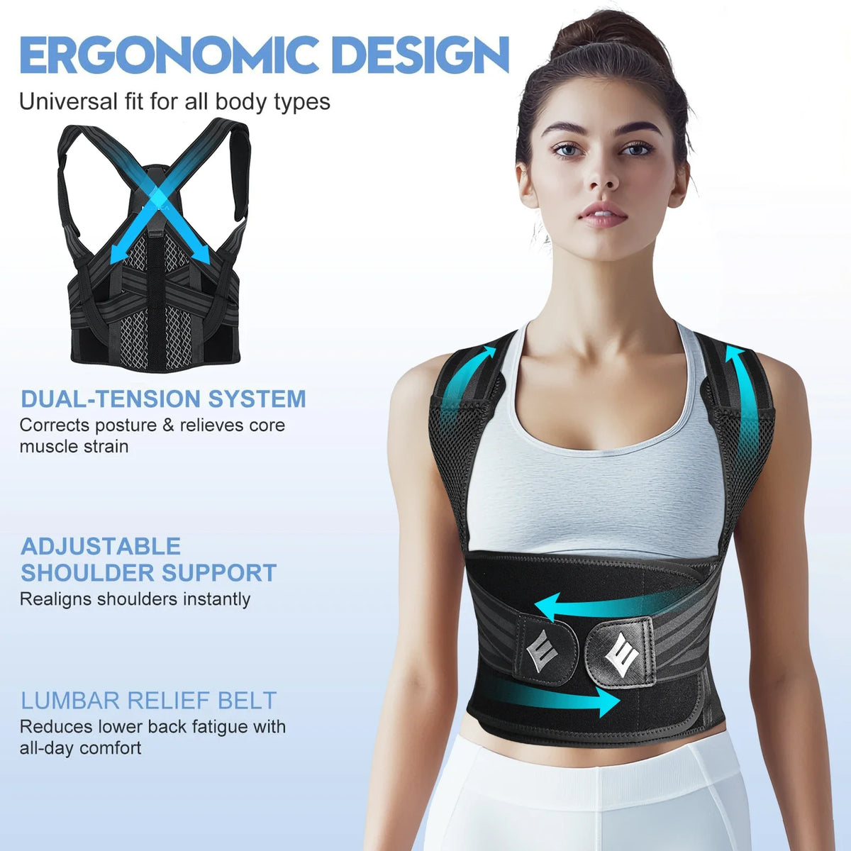 Adjustable Back Support Brace for Spine Alignment, Posture Correction & Pain Relief