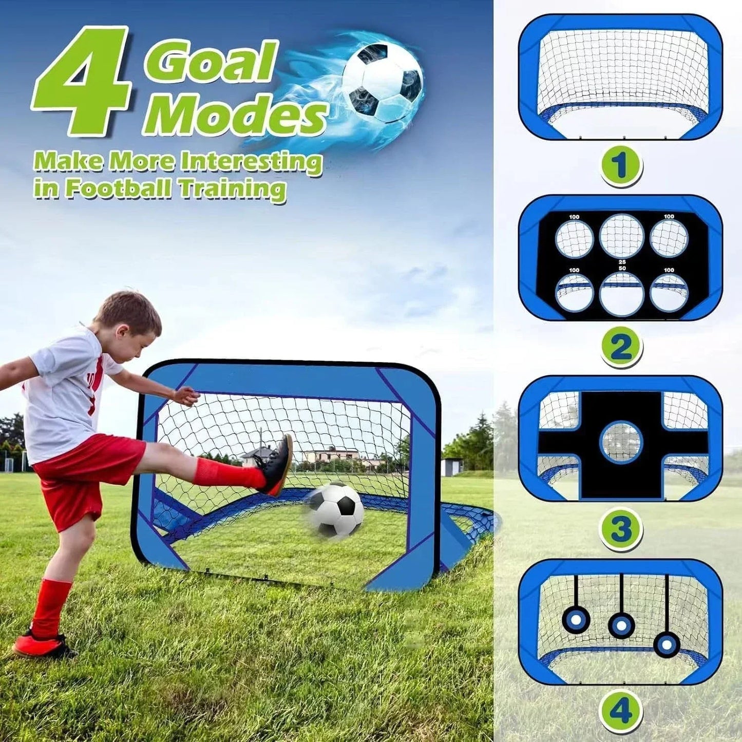 Children's Soccer Goal - Portable & Foldable - 4-in-1 Training Target - 120x80x80 cm