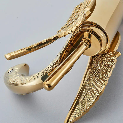 Single Handle Golden Basin Faucet in Swan Design