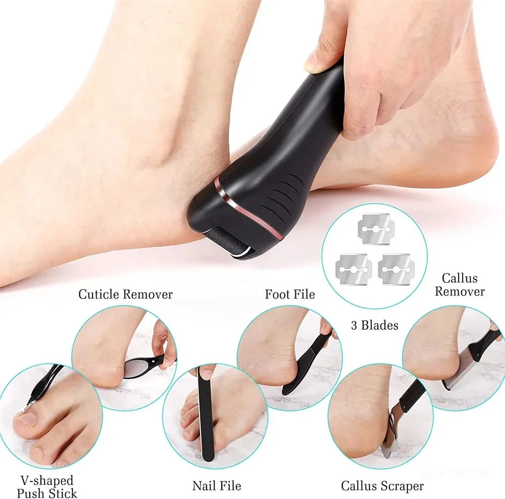 Electric Callus Remover with 3 Grinding Heads & LED - Waterproof & Rechargeable
