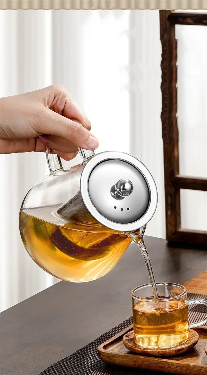 Heat-Resistant Glass Teapot 450ml-950ml with Stainless Steel Infuser for Kung Fu Tea, Puer and Oolong