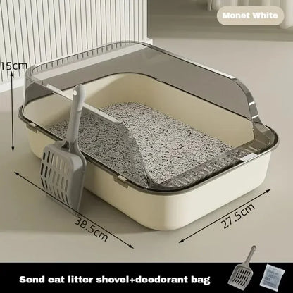 Half-Closed Cat Litter Box with Splash Guard and Included Scoop | Pet Supplies