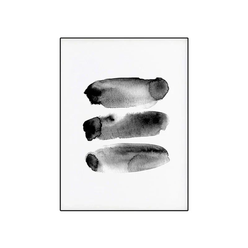 Minimalist Abstract Ink Brush Stroke Canvas Prints in Black and White for Home and Office Decor