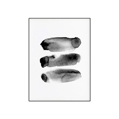 Minimalist Abstract Ink Brush Stroke Canvas Prints in Black and White for Home and Office Decor