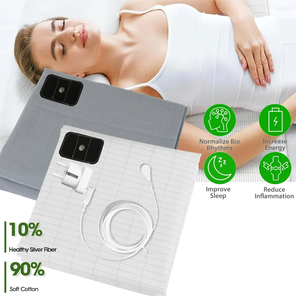 Organic Cotton Grounding Sheet with Silver Fiber and Conductive Cable for Sleep