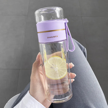 Double-Wall Borosilicate Tea Infuser Bottle 13.5 oz with Stainless Steel Filter