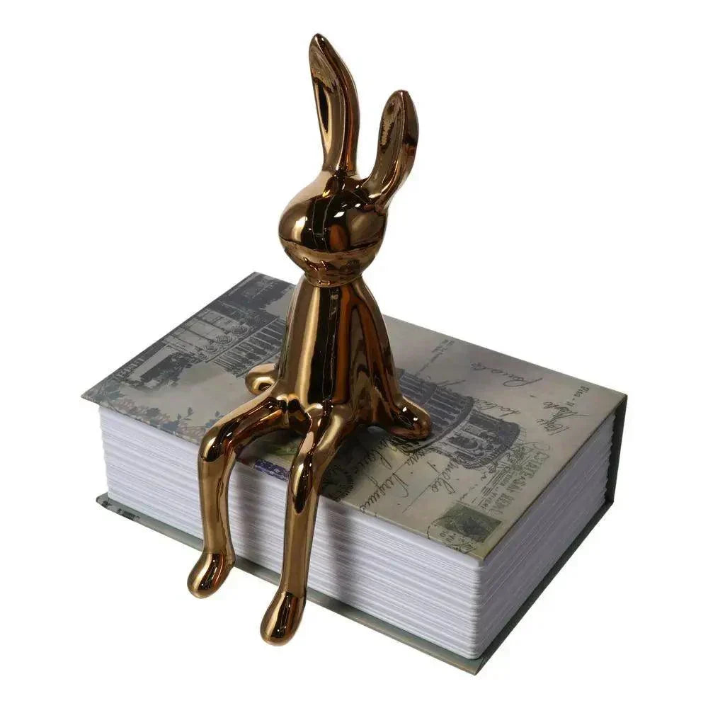 Gold Metallic Rabbit Statue for Decorative Shelf Display