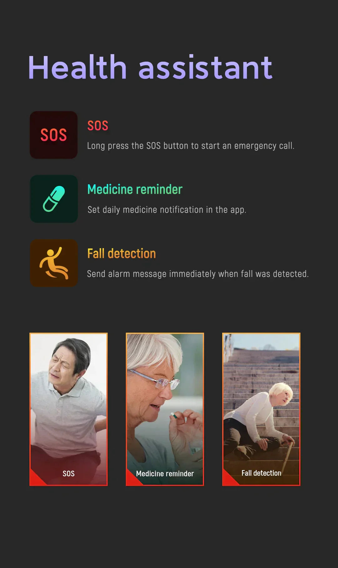 Fall Detection GPS Smartwatch for Seniors – Safety Monitoring Device