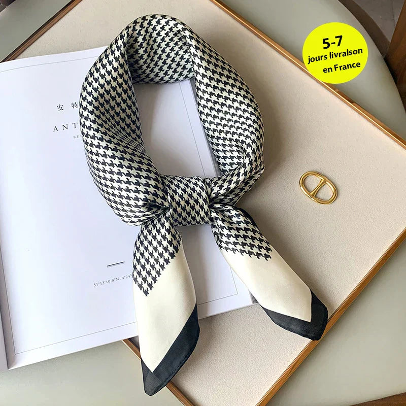 Silk Checkered Scarf with Charm