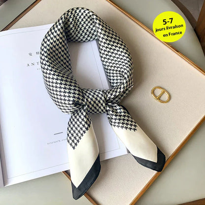 Silk Checkered Scarf with Charm