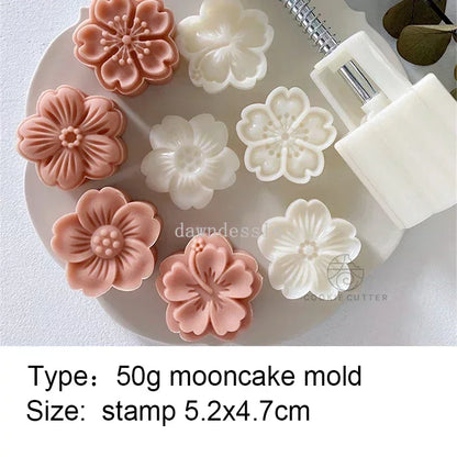 Set of 4 Moon Cake Molds - Floral Shaped Baking Forms for 75g Pastries