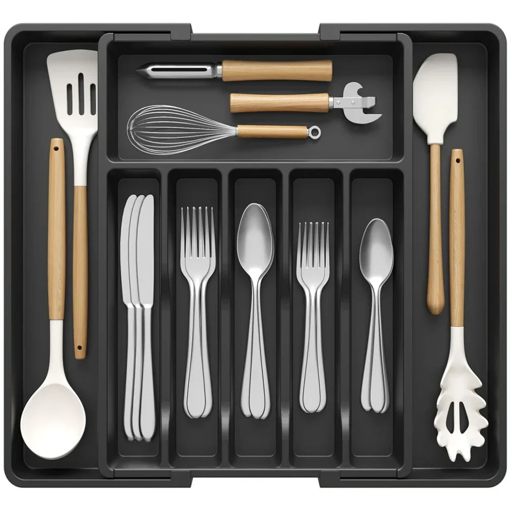 Plastic Storage Tray with 8 Compartments for Kitchen Drawer Organization