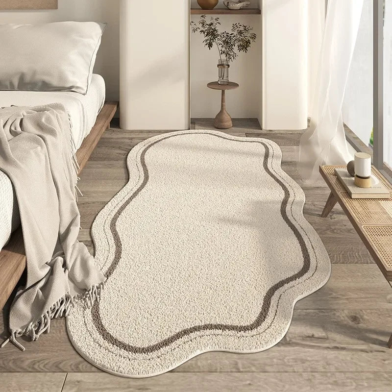 Cream Soft Plush Area Carpet - Non-Slip Irregular Shaped Rug