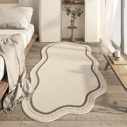 Cream Soft Plush Area Carpet - Non-Slip Irregular Shaped Rug