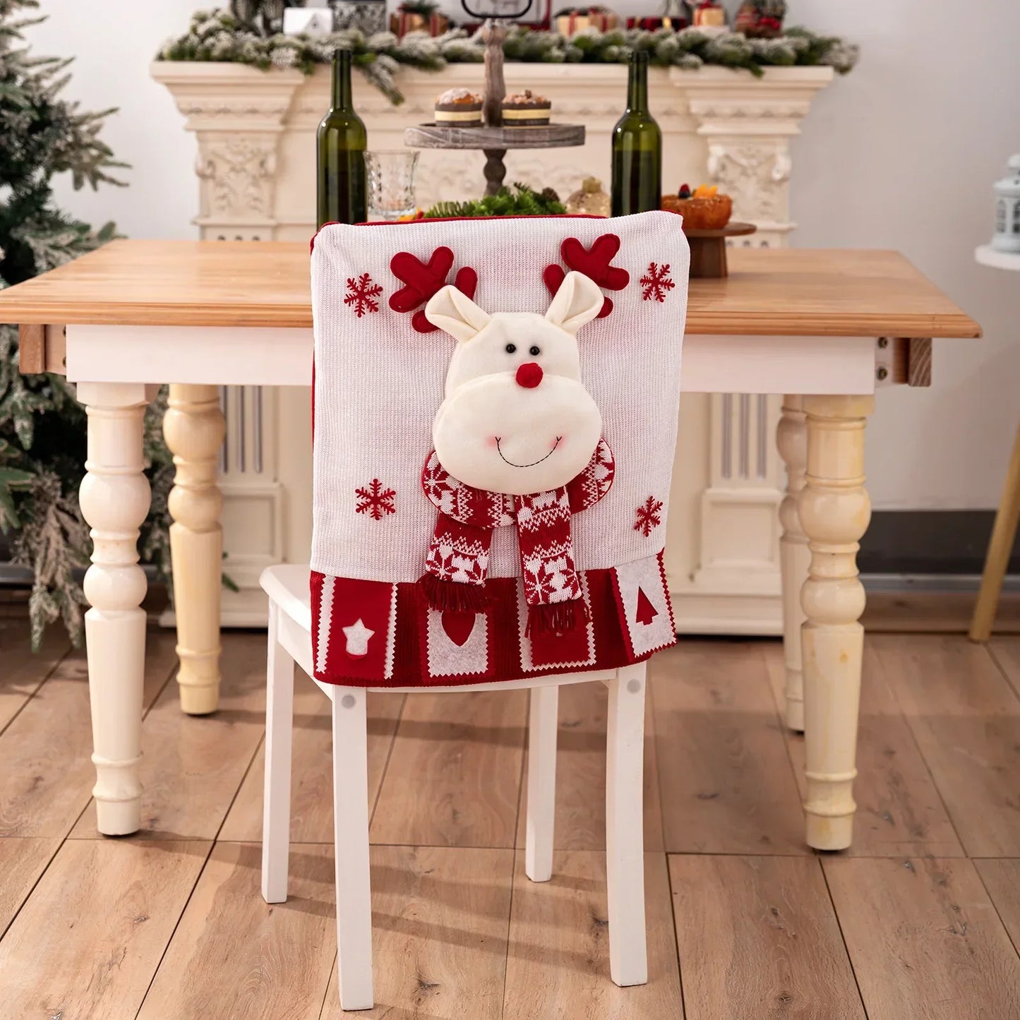 Christmas Chair Cover with Plush Santa Design – Festive Dining Room Decor