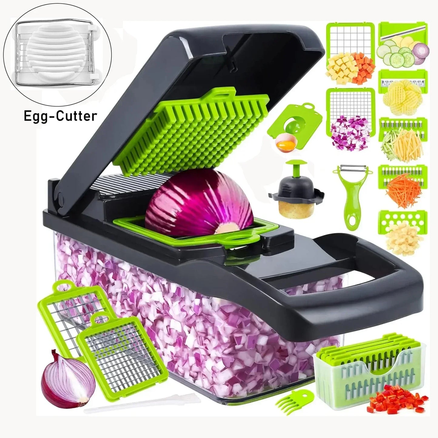 12-in-1 Vegetable Slicer with 7 Stainless Steel Blades, Non-Slip & BPA-Free