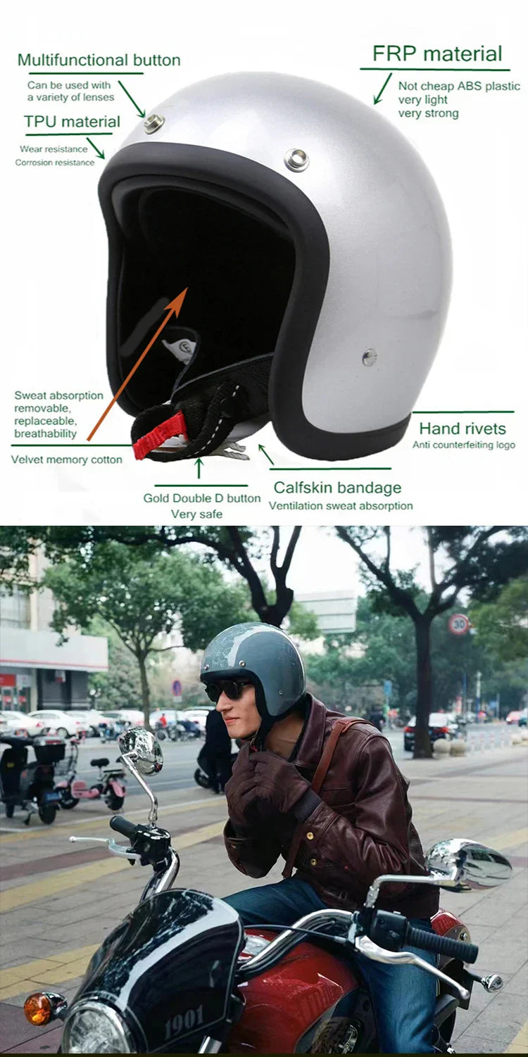 Low-Profile Retro Motorcycle Helmet with DOT and ECE Safety Certification