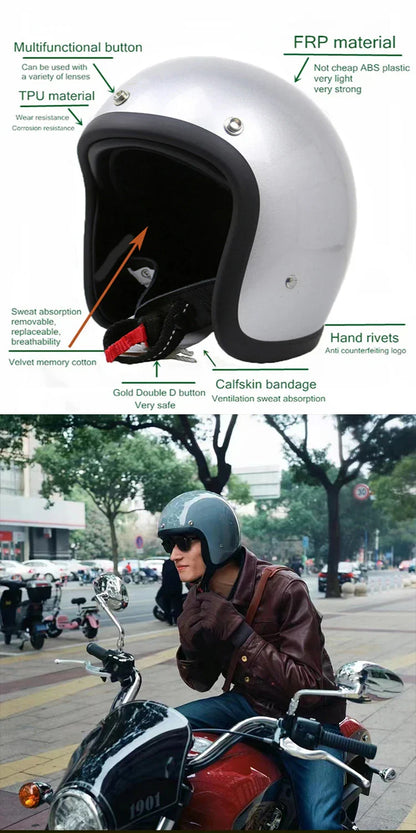 Low-Profile Retro Motorcycle Helmet with DOT and ECE Safety Certification