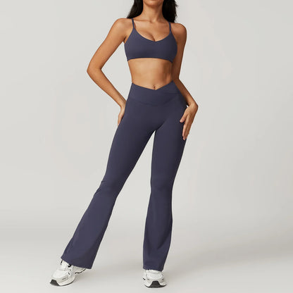 Women's Yoga Outfit - 2-Piece Set with Crop Top and High-Waisted Leggings