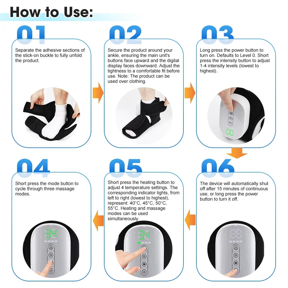 Rechargeable Foot and Ankle Wrap – Air Compression Massager with Heat, 3 Modes, 5 Intensities & Vibration Option