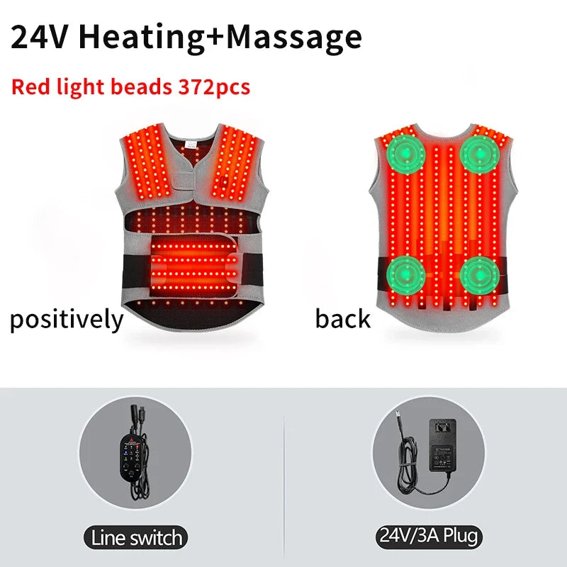 Adjustable Heated Wrap for Back and Shoulders with Red Light & Vibration Massage – 3 Heat Settings