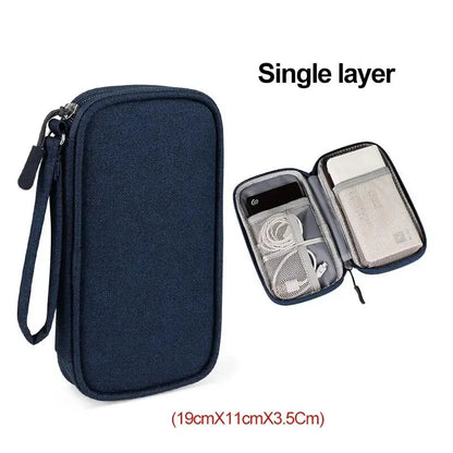 Travel Cable Organizer with Waterproof Storage Bag – Double-Layer Electronics Case