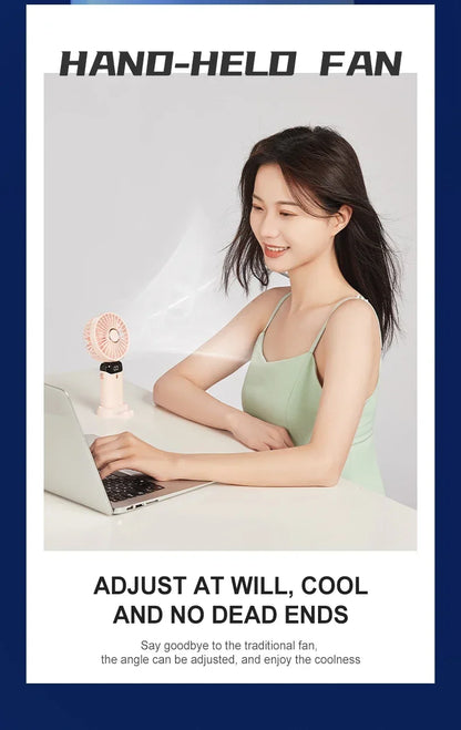 Portable Mini Fan 5000mAh – Wireless USB Rechargeable with Digital Screen and Phone Holder, 5-Speed Neck Hanging Design