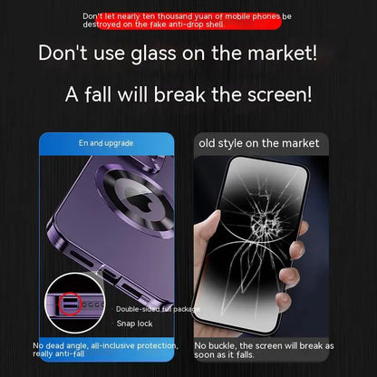 Magnetic 360° Full-Screen Lens Case for iPhone 15 14 13 - Aluminum