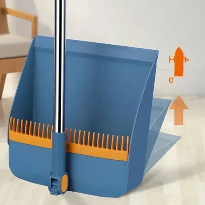 Compact Broom and Dustpan Set with Hair Removal and Foldable Design