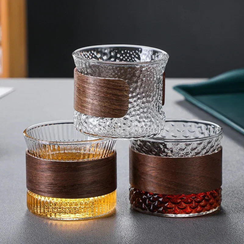 Wooden Accent Tumbler Glass for Elegant Drinking Experience