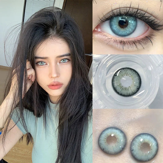 1 Pair Colored Contact Lenses with Diopters – Natural Blue and Green