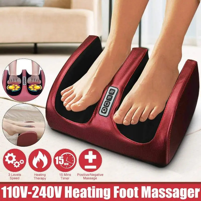 Foot Massager with Heat – 12 Kneading Nodes, Dual Rotation, 3 Intensities, 15-Minute Timer