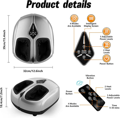 Foot Massager with Heat and Air Compression – 4 Modes, 5 Intensities, Remote Control
