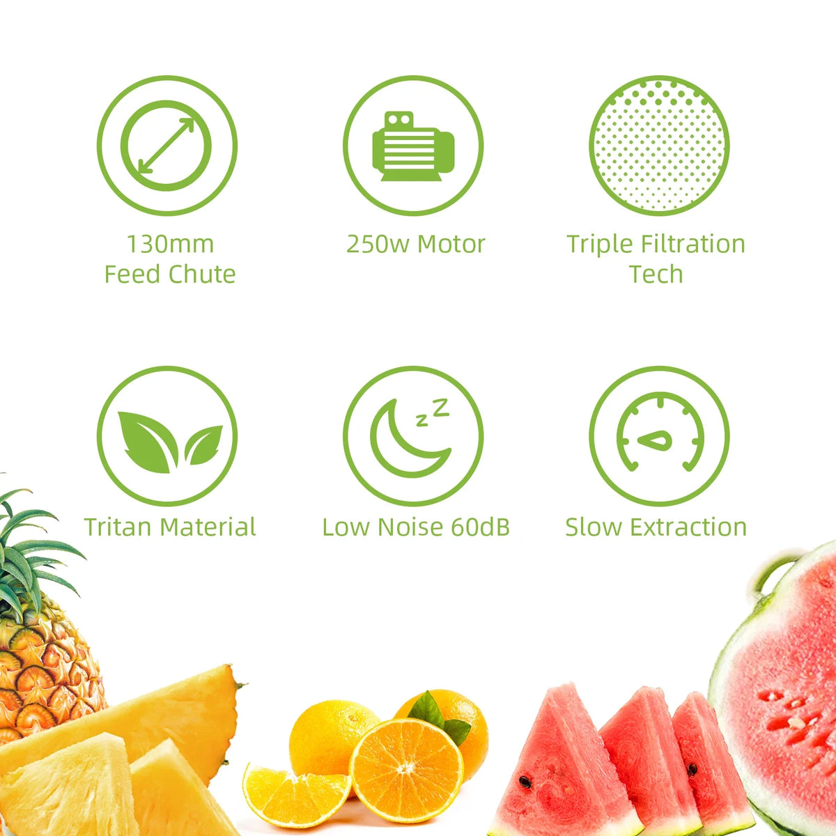 Slow Masticating Juicer with Wide Chute, Quiet Motor & Easy Clean Plug