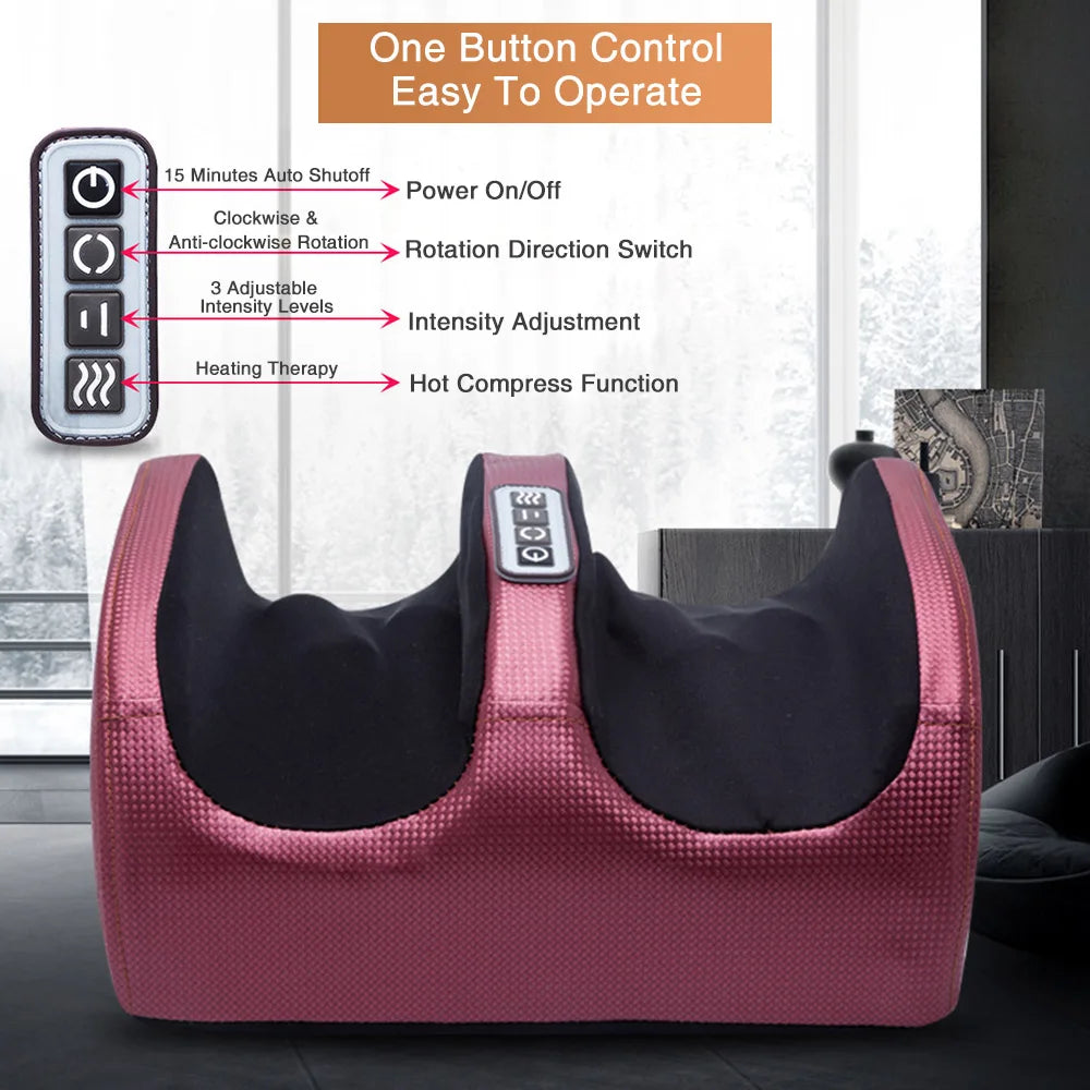 Foot Massager with Heat – 12 Kneading Nodes, Dual Rotation, 3 Intensities, 15-Minute Timer