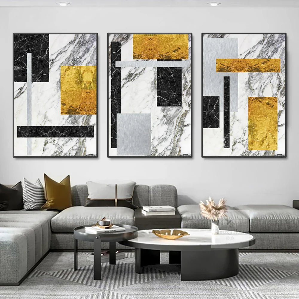 Abstract Geometric Canvas Prints in Black and Gold for Home or Office Decor