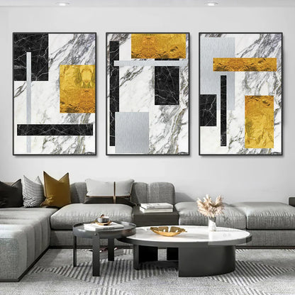 Abstract Geometric Canvas Prints in Black and Gold for Home or Office Decor