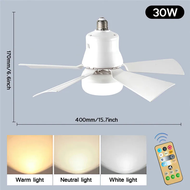 30W Remote-Controlled Ceiling Fan Light - LED Dimming, Quiet Design for Bedroom & Living Room