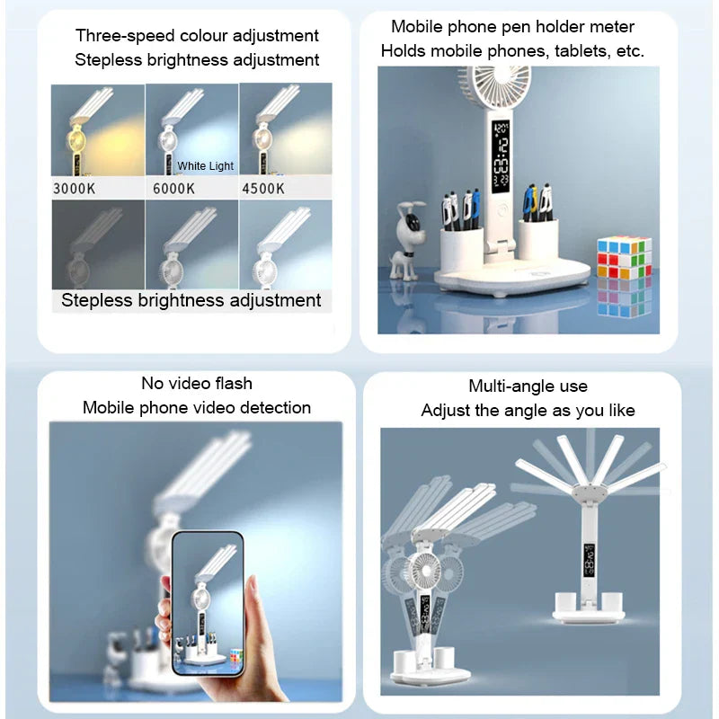 LED Desk Lamp with Fan – 3-in-1 Design, Touch Control & USB Battery