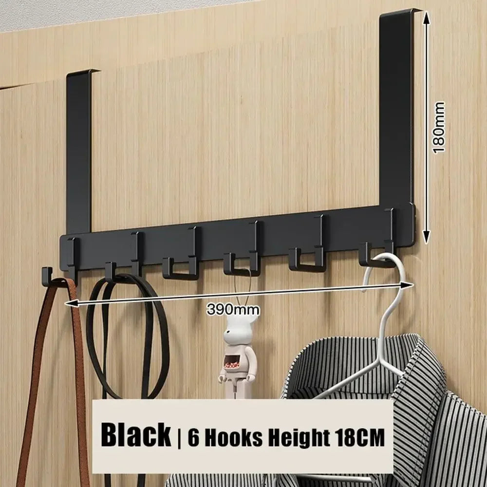 Door Hook Organizer with 6 Hooks | Aluminum Wardrobe Door Rack | No Drilling Needed | Fits Doors 1.6–1.8 inches