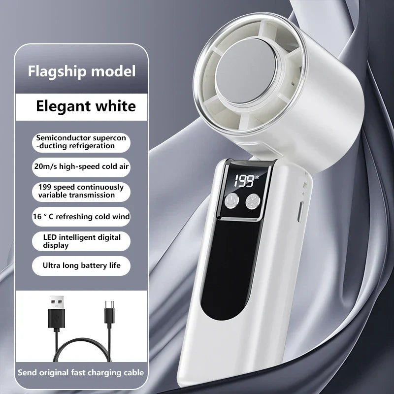 Handheld Fan with Cooling Function | Turbo Speed | USB Powered | Digital Display | 3 Speed Settings