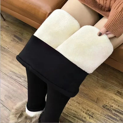 Women's Thermal Leggings with Lamb Cashmere Lining - High Waist & Shaping Design
