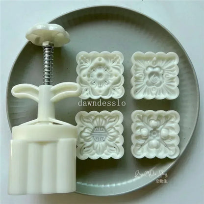 Set of 4 Moon Cake Molds - Floral Shaped Baking Forms for 75g Pastries