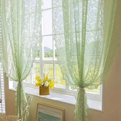 Elegant Beaded Phoenix Tail Lace Curtain in French Country Style