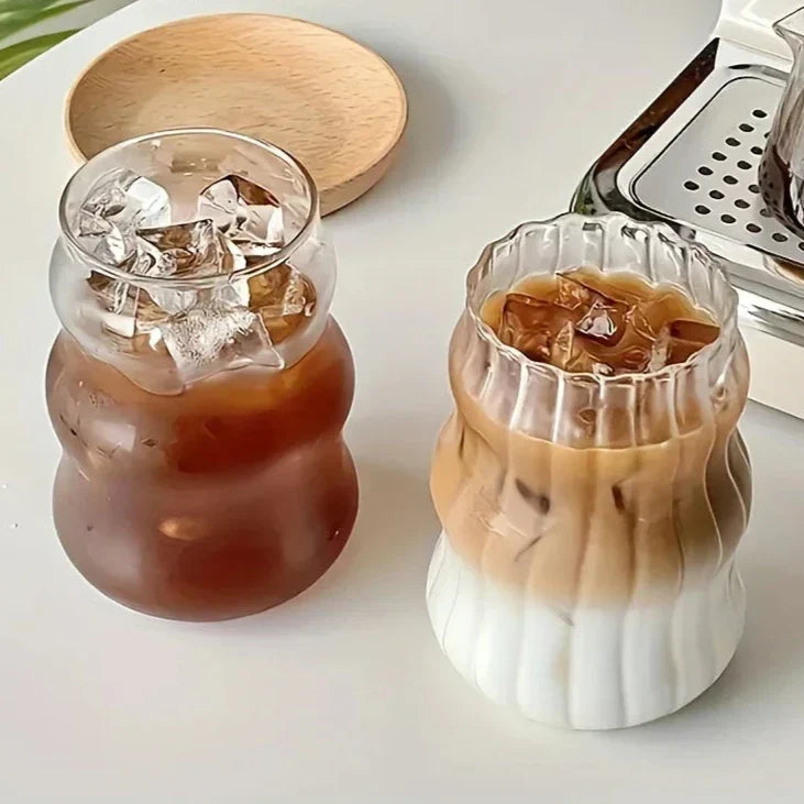 4-Piece Glass Tumbler Set - Ribbed Design, Heat-Resistant
