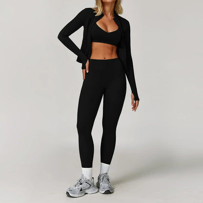 Women's Long Sleeve Sports Bra and Leggings Workout Set - Seamless Yoga Outfit with Breathable Stretch Material