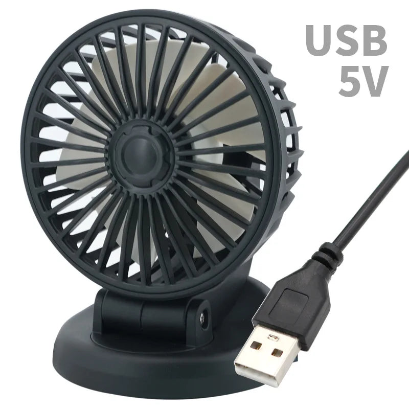 Automotive Electric Fan - 3-Head 360° Adjustable USB/12V/24V - Quiet Cooling for Home, Office & Car - 2 Speed Settings