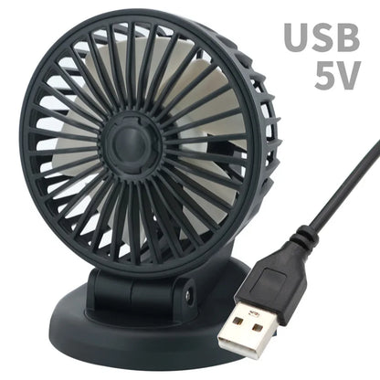 Automotive Electric Fan - 3-Head 360° Adjustable USB/12V/24V - Quiet Cooling for Home, Office & Car - 2 Speed Settings