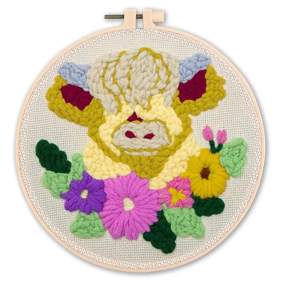 Animal-Themed Punch Needle Kit | DIY Starter Set with Yarn & Hoop | Beginner Embroidery Set
